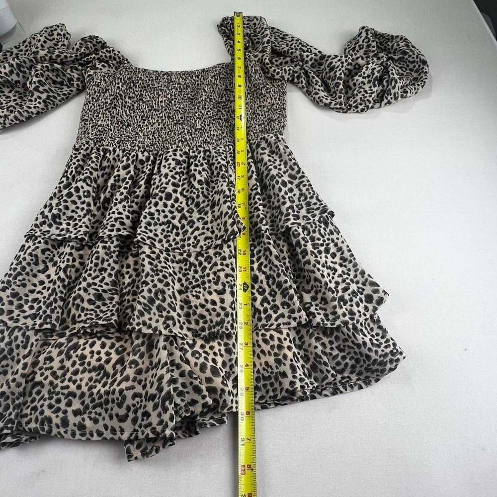 Entro Leopard Print Smocked Romper Long Sleeve Tiered Ruffle Mini Size M - Picture 5 of 7